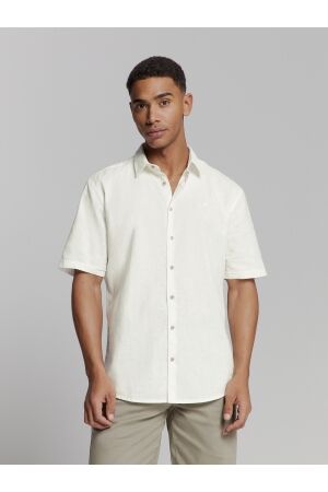 No- Excess No- Excess shirt short sleeve solid with linen Overhemd 010 white