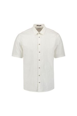 No- Excess No- Excess shirt short sleeve solid with linen Overhemd 010 white