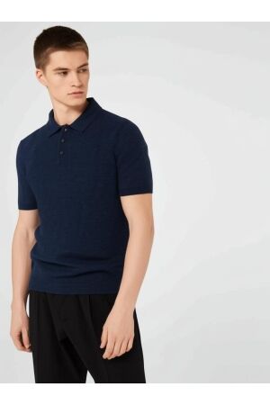 No- Excess No- Excess pullover short sleeve polo melange with linen Trui korte mouw 096 deep blue