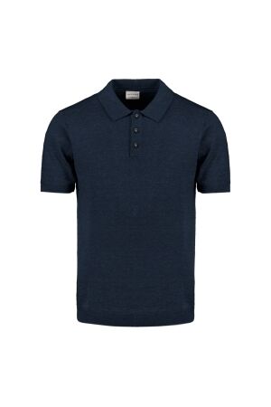 No- Excess No- Excess pullover short sleeve polo melange with linen Trui korte mouw 096 deep blue