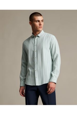 No- Excess No-Excess 27430205 shirt vertical stripes with linen Overhemd 151 ice