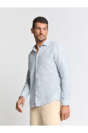 No- Excess No- Excess shirt verical small stripes with linen Overhemd 130 cloud