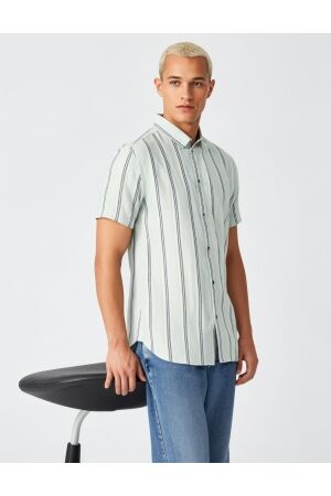 No- Excess No- Excess shirt short sleeve dobby vertical stripe Overhemd 151 ice