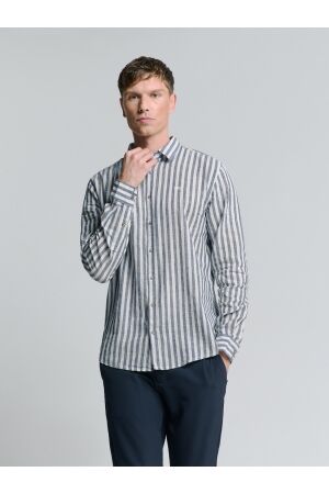 No- Excess No- Excess shirt verical big stripes with linen Overhemd 136 indigo blue