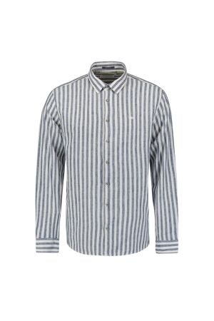 No- Excess No- Excess shirt verical big stripes with linen Overhemd 136 indigo blue