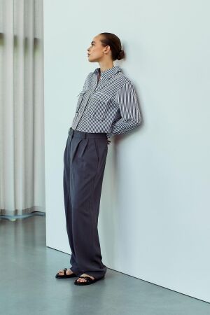 WithBlack WhitBlack wbllemon ls cropped shirt Blouse white | navy stripe