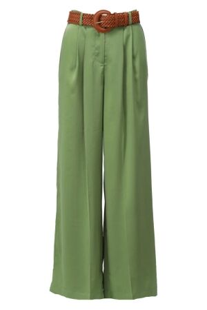 K-Design K-Design wijde broek in satijn look met riem a675 Broek green eyes