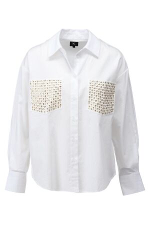 K-Design K-Design oversized blouse met studs a751 Blouse white