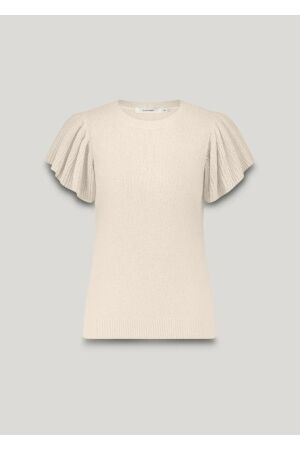 SUMMUM SUMMUM quinty: sleeveless volant top rustic shimmer knit T-shirt Korte mouw 122 ivory