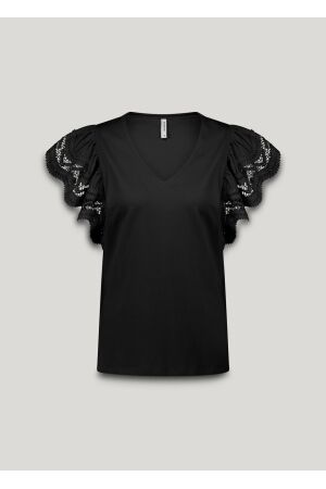 SUMMUM SUMMUM butterfly sleeve top with lace 3s5025-30609 T-shirt Korte mouw 990 black