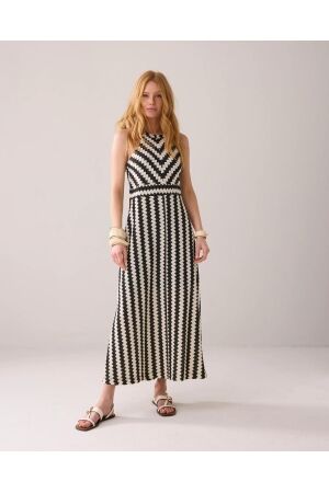 SUMMUM SUMMUM quinty: long halter fine crochet dress 5s1613-3069 Lange Jurken 985 black-ivory