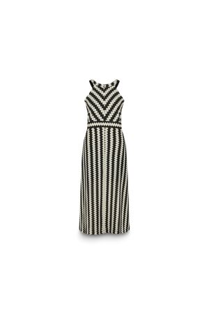 SUMMUM SUMMUM quinty: long halter fine crochet dress 5s1613-3069 Lange Jurken 985 black-ivory