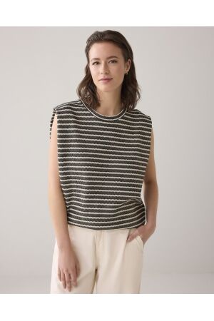 SUMMUM SUMMUM sleeveless top knitted stripe coated 3s5148-306973 Tops en Singlets 985 black-ivory
