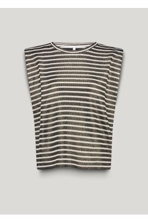 SUMMUM SUMMUM sleeveless top knitted stripe coated 3s5148-306973 Tops en Singlets 985 black-ivory