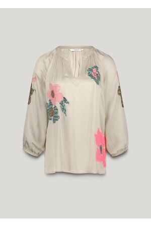 SUMMUM SUMMUM top solid satin embroidered 2s3287-12064 T-shirt Lange mouw 122 ivory