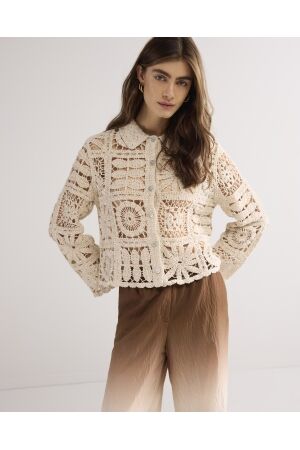 SUMMUM SUMMUM short cardigan flower crochet knit 7s7920-70021 Vest 122 ivory