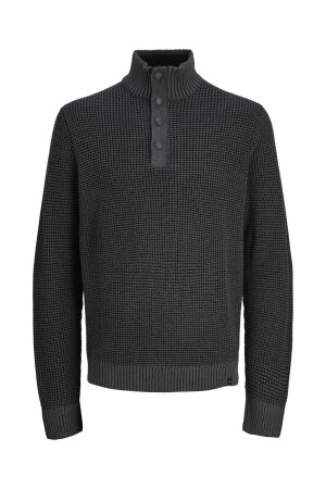 Jack & Jones Jack & Jones jjethan knit high neck Trui black twist w. asphalt. button