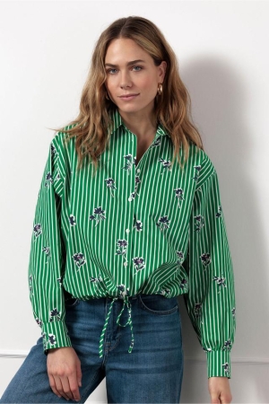 Studio Anneloes Studio Anneloes dio poplin flower stripe blouse 12548 Blouse 7911 clover green/off white