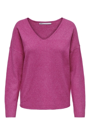 Only Only onlrica life l/s v-neck pullo knt noos Trui raspberry rose melange