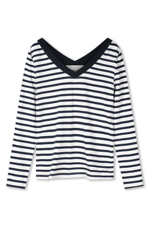Helena Hart Helena Hart 7650 - top v-neck stripe T-shirt Lange mouw marine/wit