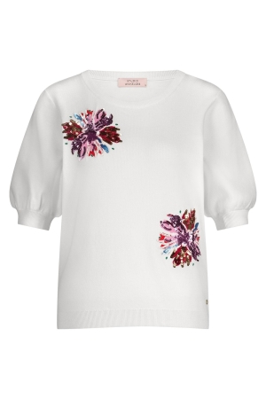 Studio Anneloes Studio Anneloes omira flower pullover 12827 Trui korte mouw 1100 off white