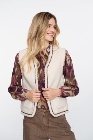 Geisha Geisha gilet teddy embroidery 55541-19 Gilets 10 off-white/tape dark brown zigzag