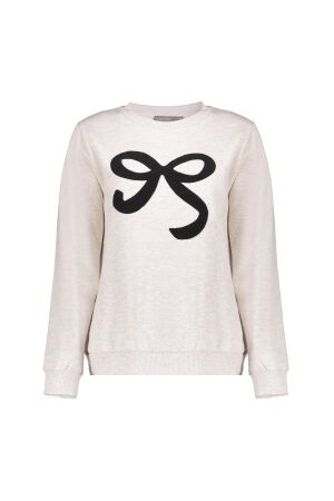 Geisha Geisha sweat with bow 52587-24 Sweater 715 beige melange / black