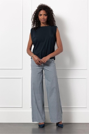 Studio Anneloes Studio Anneloes lexie small check trousers 12788 Broek 6911 dark blue/off white
