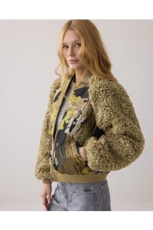 SUMMUM SUMMUM jacket bomber jacuard teddy mix 1s1204-12298 Jackets 616 green lentil 616 Green Lentil