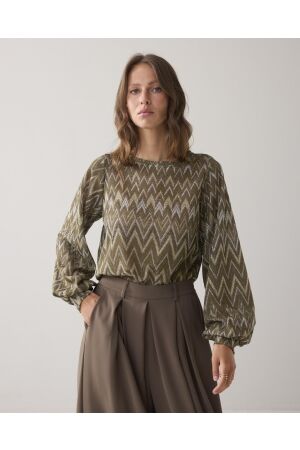 SUMMUM SUMMUM top long sleeve zig zag lurex 3s5178-30718 T-shirt Lange mouw 655 dark camo 655 Dark camo
