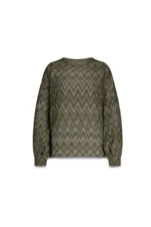 SUMMUM SUMMUM top long sleeve zig zag lurex 3s5178-30718 T-shirt Lange mouw 655 dark camo
