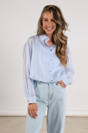 Nukus Nukus iris blouse stripe nkf02011 Blouse 270 ice/offwhite