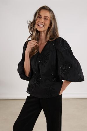 Nukus Nukus delilah blouse embroidery nkf02001 Blouse 5 black 5 black