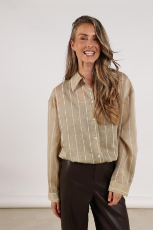 Nukus Nukus iris blouse stripe nkf02011 Blouse 158 gold/off white
