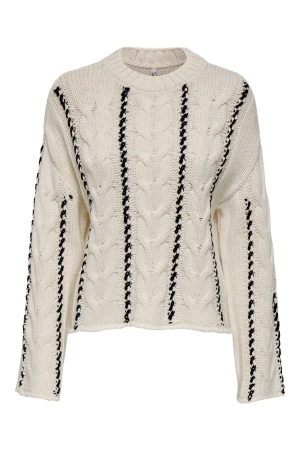 Only Only onltessa ls cabel stitch o-neck cc knt Trui 4775223 birch melange/black