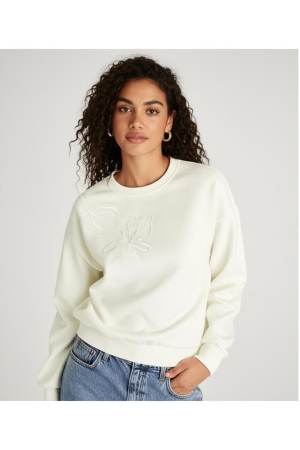Only Only onlpam l/s o-neck box cc swt Sweater cloud dancer w. flower embroidery
