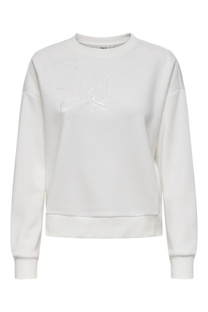 Only Only onlpam l/s o-neck box cc swt Sweater cloud dancer w. flower embroidery