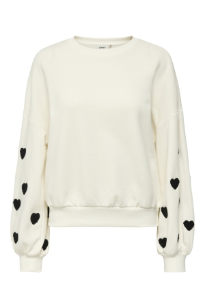 Only Only onlmacy l/s o-neck box cc swt Sweater cloud dancer w. black hearts