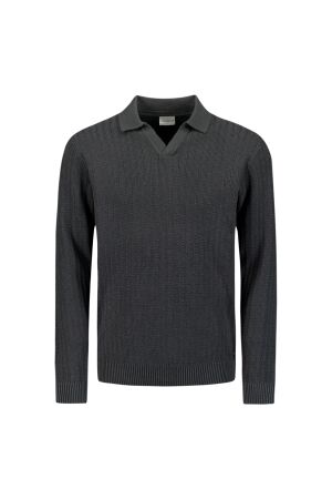 No- Excess No- Excess pullover open polo collar relief knit 29230857 Poloshirts 023 dark grey