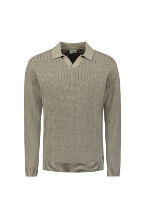 No- Excess No- Excess pullover open polo collar relief knit 29230857 Poloshirts 018 clay