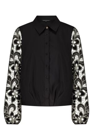 Tramontana Tramontana embroidered sleeve blouse c24-17-401 Blouse 009000 black
