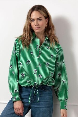 Studio Anneloes Studio Anneloes dio poplin flower stripe blouse 12548 Blouse 7911 clover green/off white