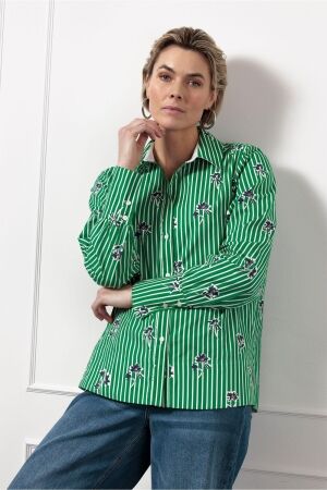 Studio Anneloes Studio Anneloes liona poplin flower stripe blouse 12549 Blouse 7911 clover green/off white