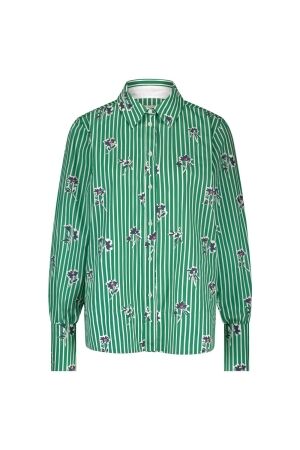 Studio Anneloes Studio Anneloes liona poplin flower stripe blouse 12549 Blouse 7911 clover green/off white