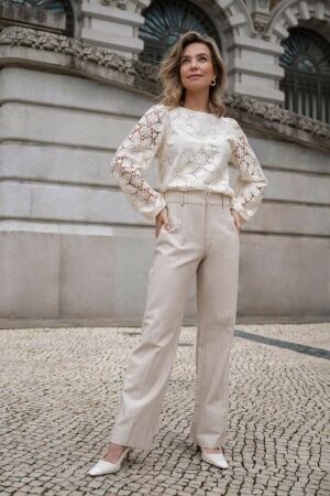 Elvira Casuals Elvira Casuals trouser maya stripe e1 25-048 Broek 344 creme pin stripe