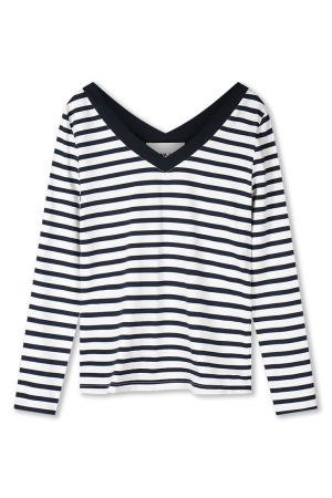 Helena Hart Helena Hart 7650 - top v-neck stripe T-shirt Lange mouw marine/wit