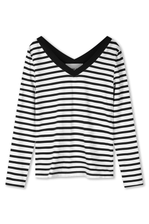 Helena Hart Helena Hart 7650 - top v-neck stripe T-shirt Lange mouw zwart/wit