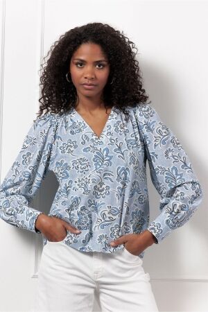 Studio Anneloes Studio Anneloes emmarie denim flower top 12640 T-shirt Lange mouw 6022 mid blue/latte