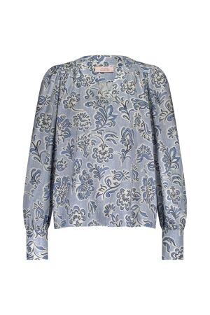 Studio Anneloes Studio Anneloes emmarie denim flower top 12640 T-shirt Lange mouw 6022 mid blue/latte