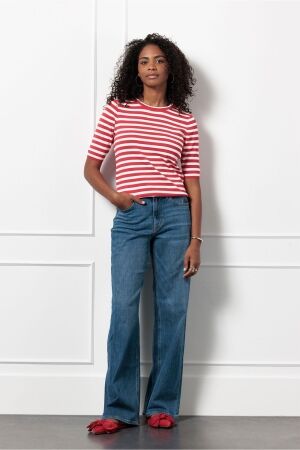 Studio Anneloes Studio Anneloes luna ssl stripe pullover 12735 Trui korte mouw 2811 coral red/offwhite